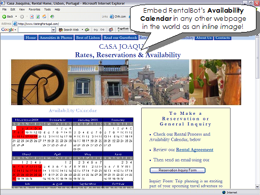 Embed RentalBot�s Availability Calendar in any other webpage in the world as an inline image!